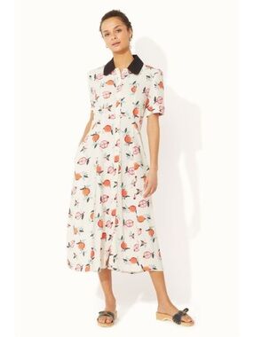 Cath Kidston Pomegranate Cream Short Sleeve Midi Shirt Dress